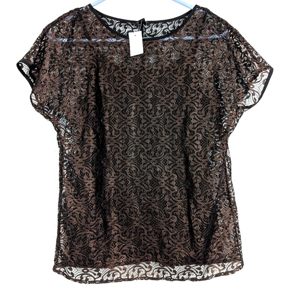 New Ann Taylor sz XS Sheer Lace Blouse copper & black tank lined 2340 - Picture 1 of 5